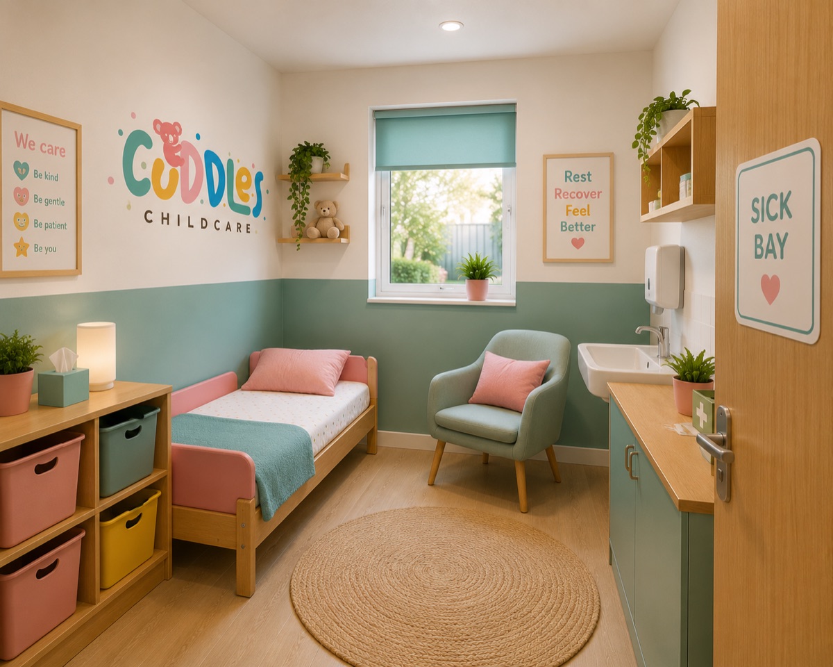 Comfortable Cuddles sick bay with a child bed and care chair